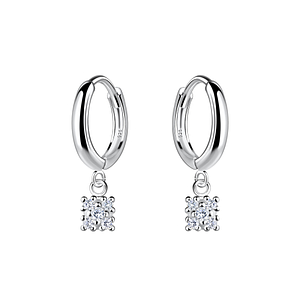 Wholesale Silver Square Charm Huggie Earrings
