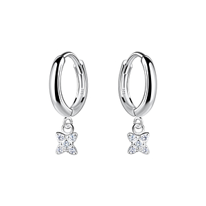Wholesale Silver Flower Charm Huggie Earrings