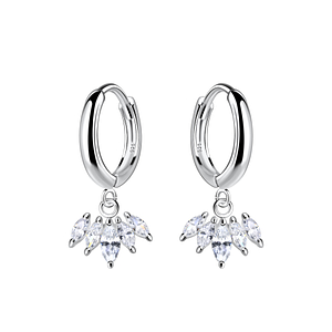 Wholesale Silver Flower Charm Huggie Earrings