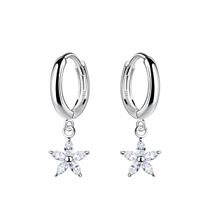 Wholesale Silver Flower Charm Huggie Earrings