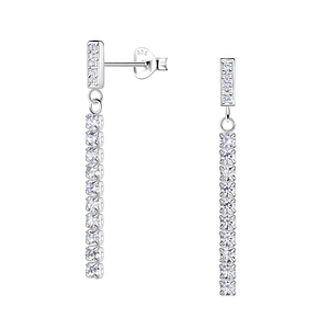 Wholesale Silver Bar Stud Earrings with Hanging Tennis Chain