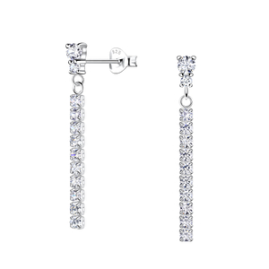 Wholesale Silver Double Round Stud Earrings with Hanging Tennis Chain