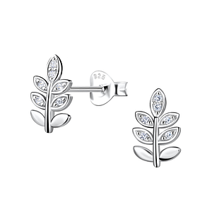 Wholesale Silver Olive Leaf Stud Earrings