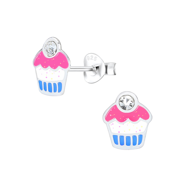 Wholesale Silver Cupcake Stud Earrings