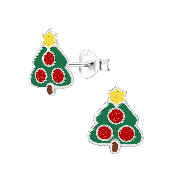 Wholesale Silver Christmas Tree Stud Earrings