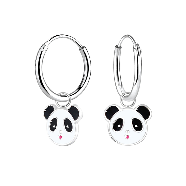 Wholesale Silver Panda Hoop Earrings