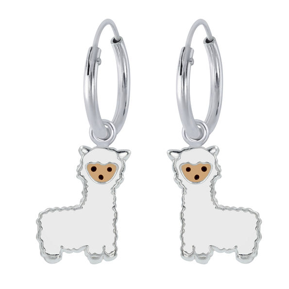 Wholesale Silver Alpaca Charm Hoop Earrings