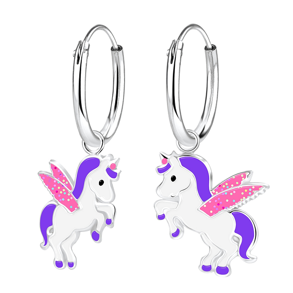 Wholesale Silver Unicorn Charm Hoop Earrings