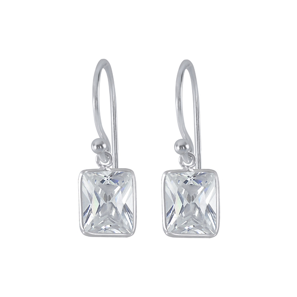 Wholesale 8x10mm Baguette Cubic Ziconia Silver Earrings