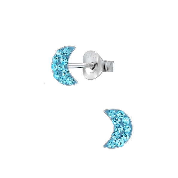 Wholesale Silver Half Moon Crystal Stud Earrings