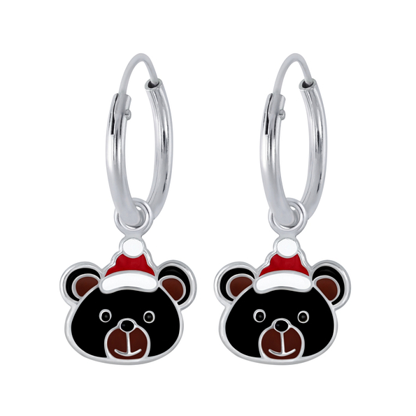 Wholesale Silver Bear Charm Hoop Earrings