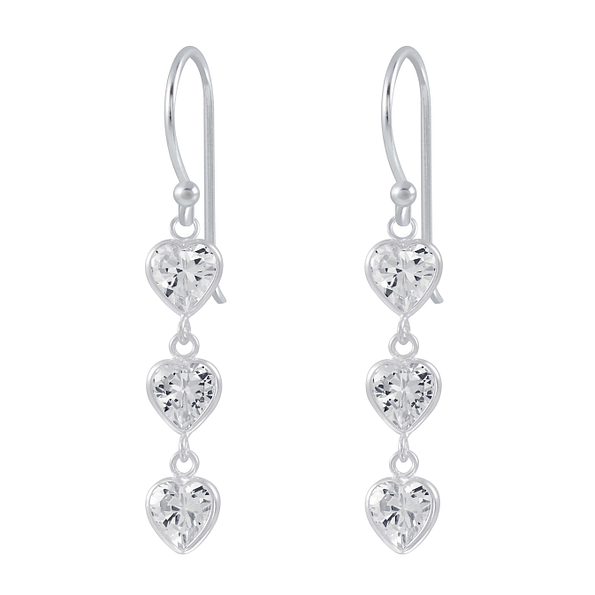 Wholesale Silver Heart Cubic Zirconia Dangle Earrings
