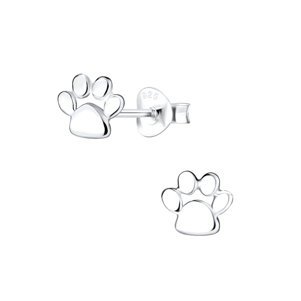 Wholesale Silver Paw Print Stud Earrings