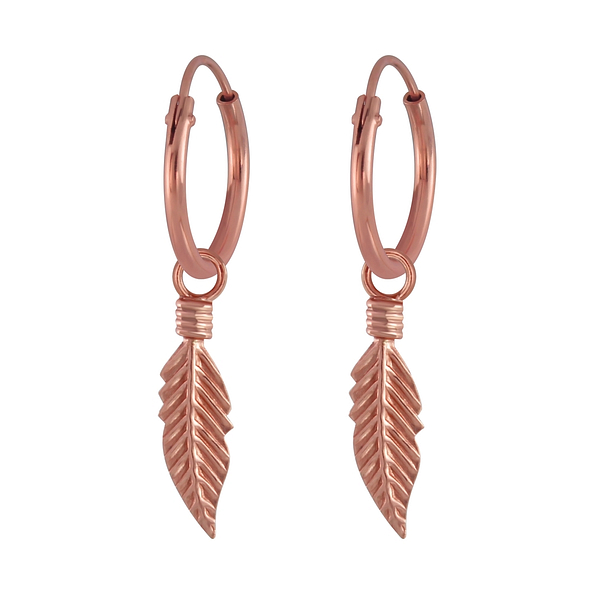 Wholesale Silver Feather Charm Hoop Earrings