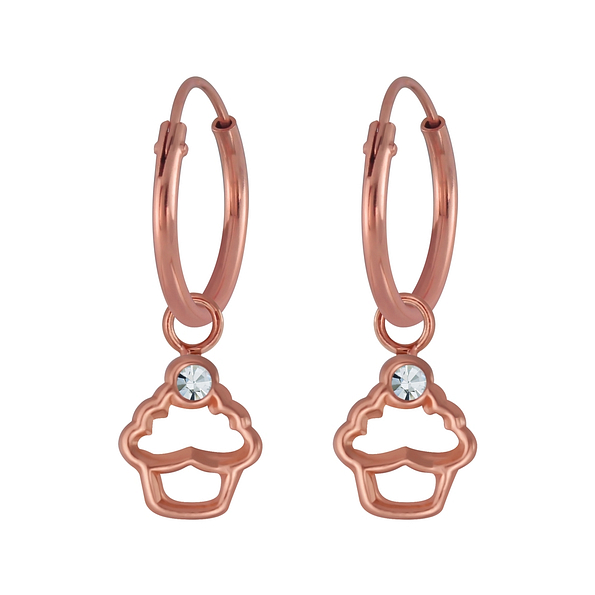 Wholesale Silver Cupcake Crystal Charm Hoop Earrings