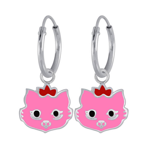 Wholesale Silver Cat Earrings Charm Hoop
