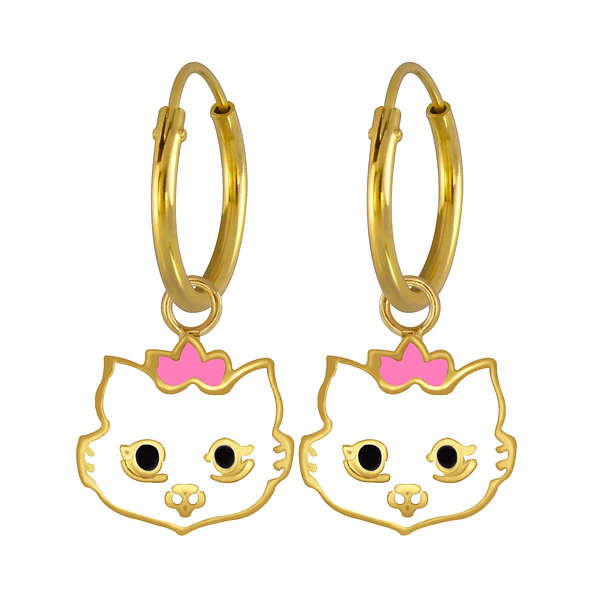 Wholesale Silver Cat Earrings Charm Hoop