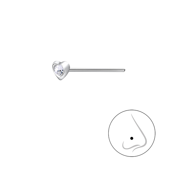 Wholesale Silver Heart Crystal Nose Stud