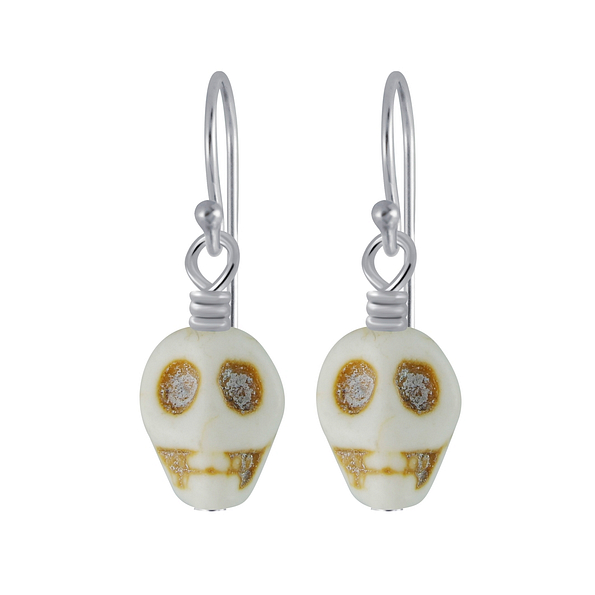 Wholesale Silver Handmade Skull Bead Earrings