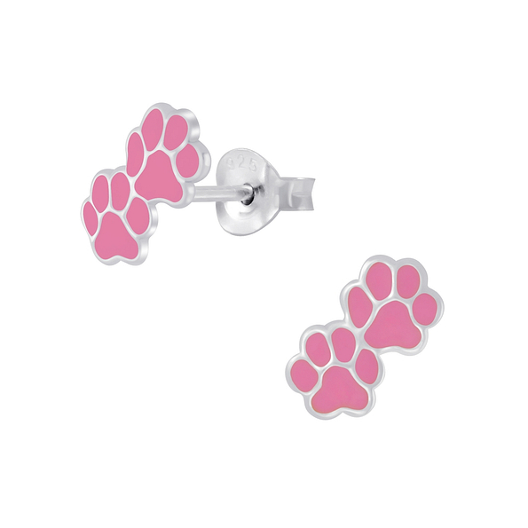 Wholesale Silver Paw Print Stud Earrings