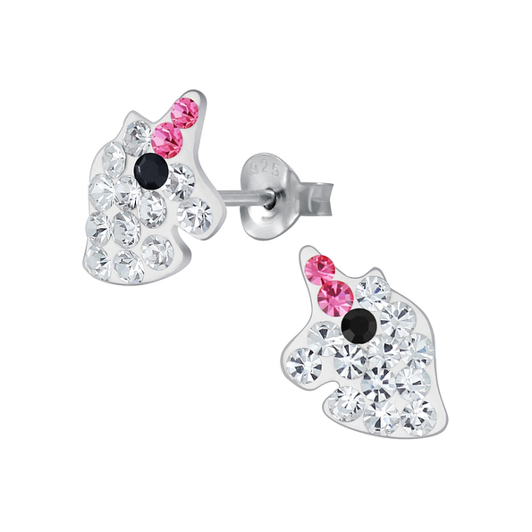 Wholesale Silver Unicorn Crystal Stud Earrings