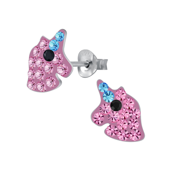 Wholesale Silver Unicorn Crystal Stud Earrings