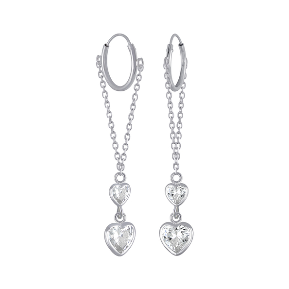 Wholesale Silver Heart Cubic Zirconia Charm Hoop Earrings