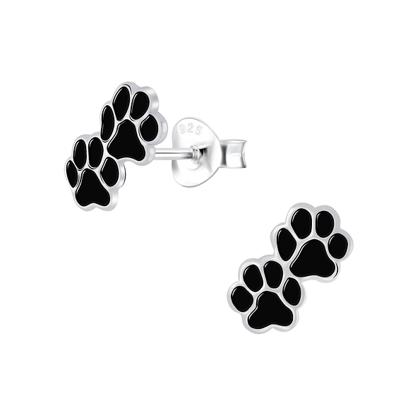 Wholesale Silver Paw Print Stud Earrings