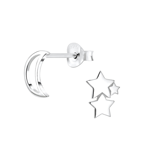 Wholesale Silver Moon and Star Stud Earrings