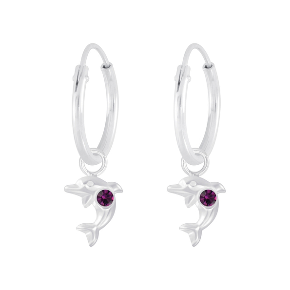 Wholesale Silver Dolphin Charm Hoop Earrings