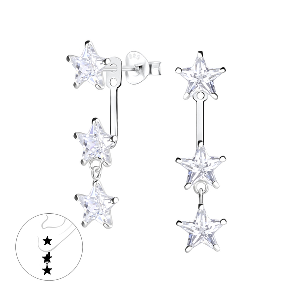 Wholesale Silver Star Cubic Zirconia Ear Jacket