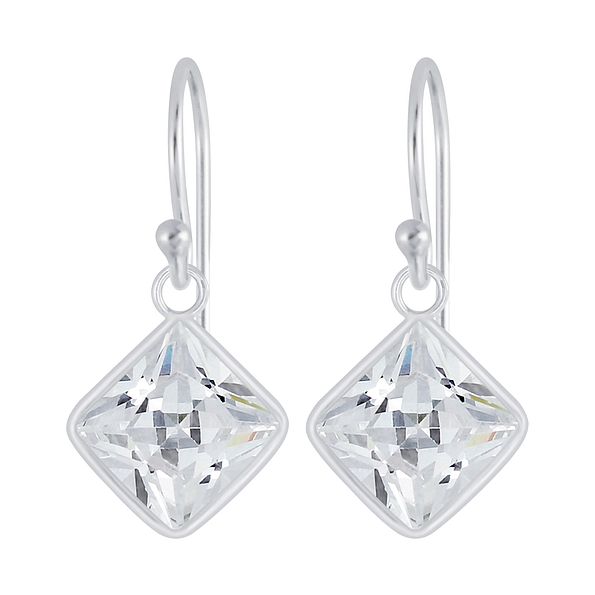 Wholesale 10mm Square Cubic Zirconia Silver Earrings