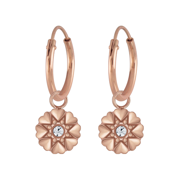 Wholesale Silver Flower Crystal Charm Hoop Earrings