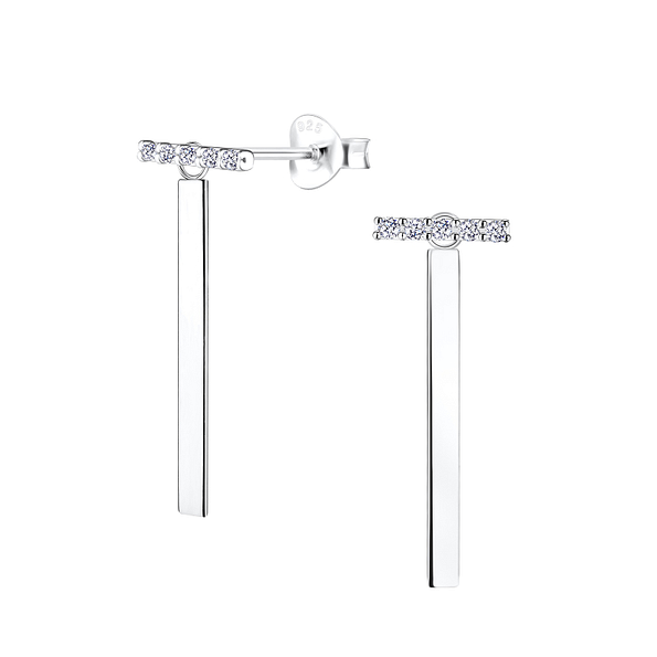 Wholesale Silver Bar Cubic Zirconia Stud Earrings