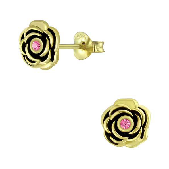 Wholesale Silver Flower Crystal Stud Earrings