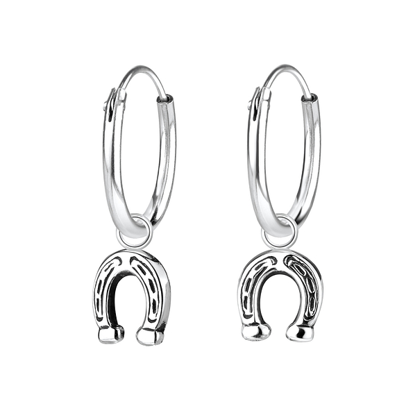 Wholesale Silver Horseshoe Charm Hoop Earrings