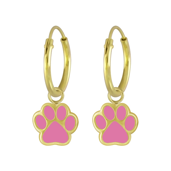 Wholesale Silver Paw Print Charm Hoop Earrings