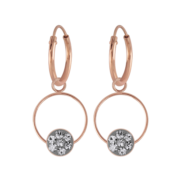 Wholesale Silver Round Crystal Charm Hoop Earrings