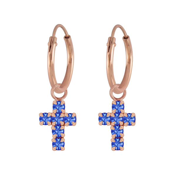 Wholesale Silver Cross Crystal Charm Hoop Earrings