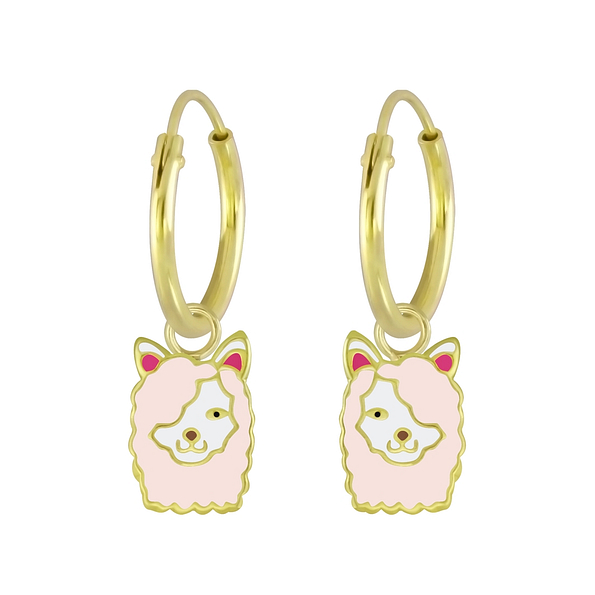 925 Silver Jewelry Silver Llama Charm Hoop Earrings 5997