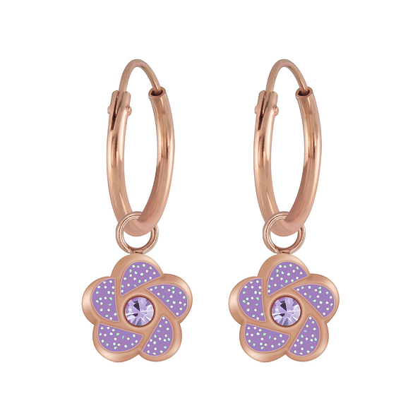 Wholesale Silver Flower Charm Hoop Earrings