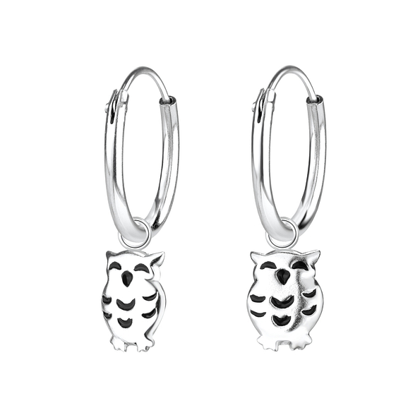 Wholesale Silver Owl Charm Hoop Earrings