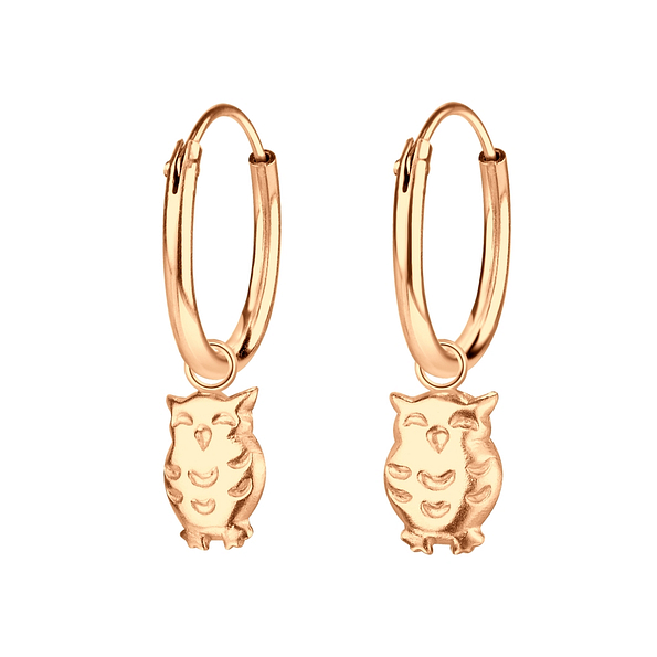 Wholesale Silver Owl Charm Hoop Earrings