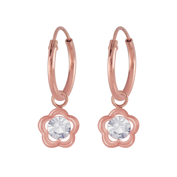 Wholesale Silver Flower Charm Hoop Earrings