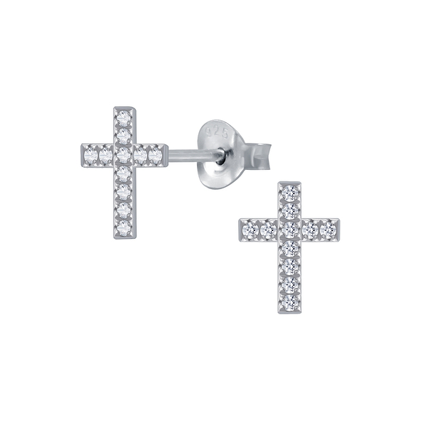 Wholesale Silver Cross Cubic Zirconia Stud Earrings