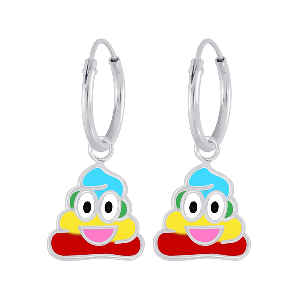 Wholesale Silver Smiling Poo Charm Hoop Earrings