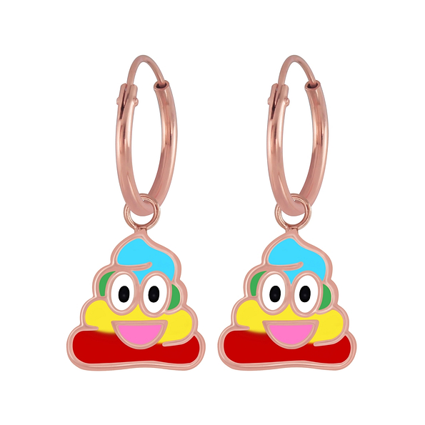 Wholesale Silver Smiling Poo Charm Hoop Earrings