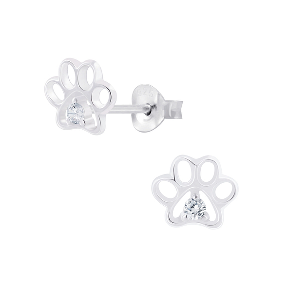 Wholesale Silver Paw Print Stud Earrings