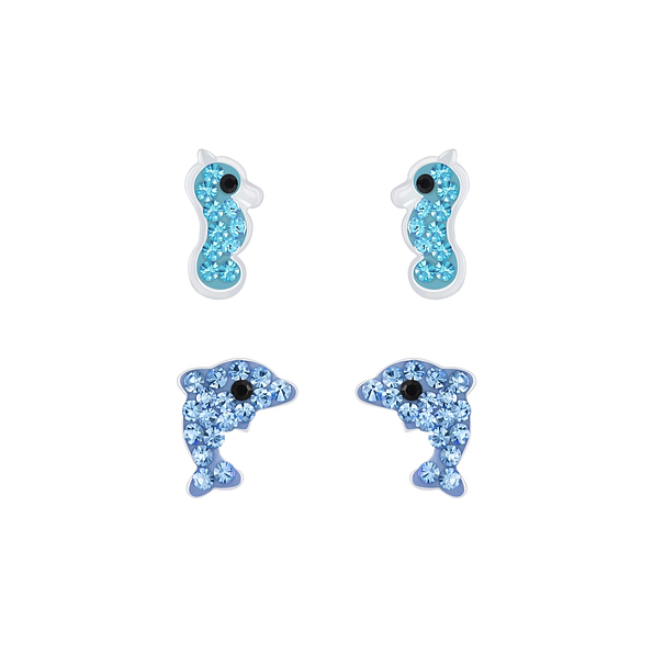 Wholesale Silver Ocean Stud Earrings Set