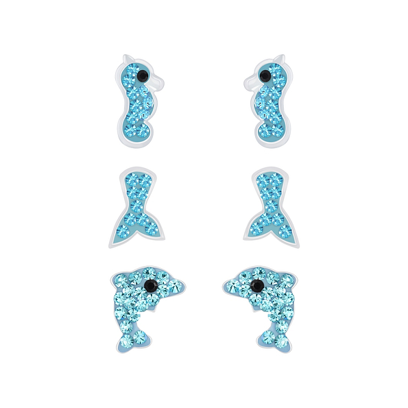 Wholesale Silver Ocean Stud Earrings Set